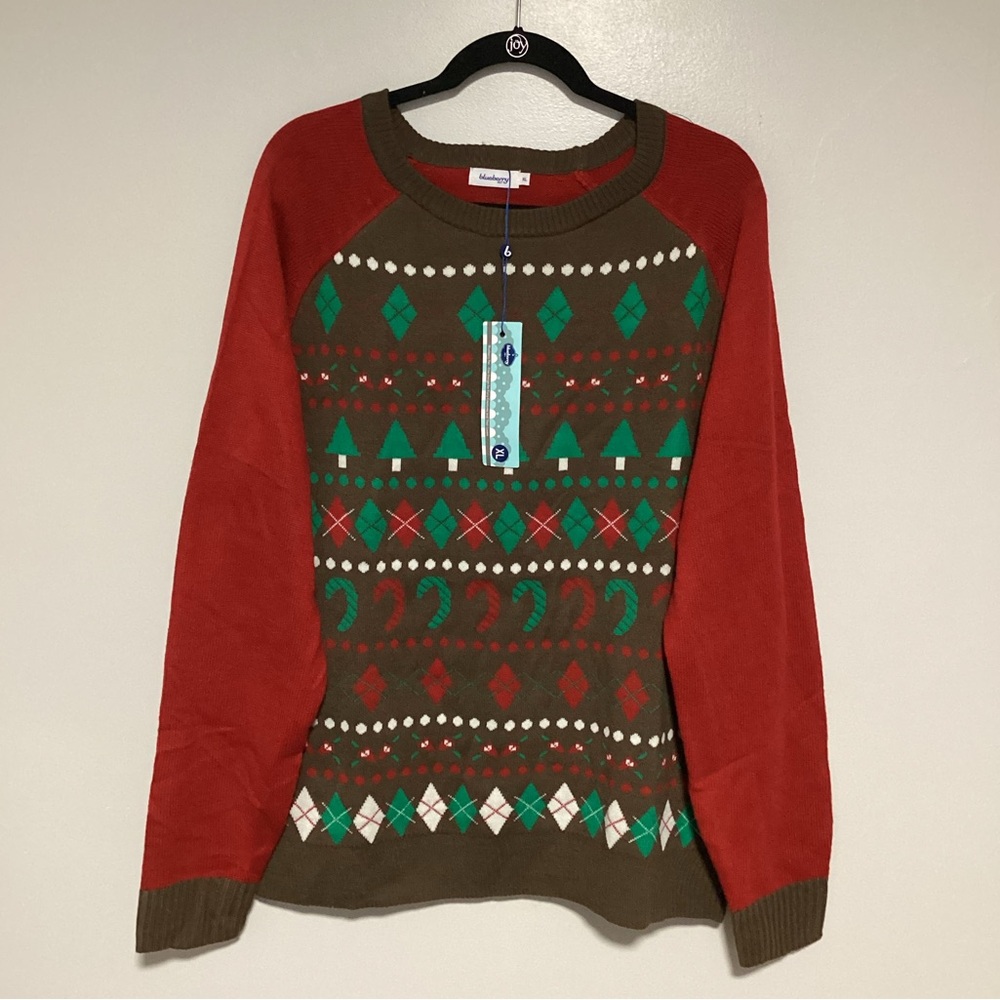 Blueberry Sweater Christmas Women Size XL 100% Acrylic Pullover Long Sleeves